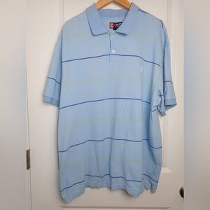 Chaps Men's Short Sleeve 100% CottonPolo Shirt Light Blue and Green Stripe sz XL